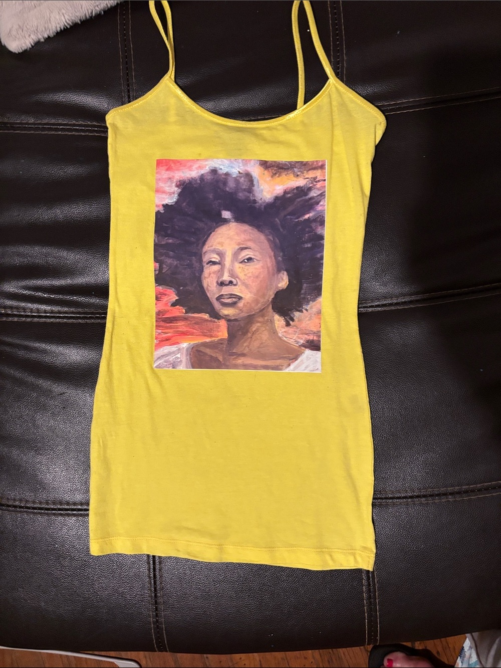 Yellow Spaghetti-Strap Camisole with Portrait Graphic